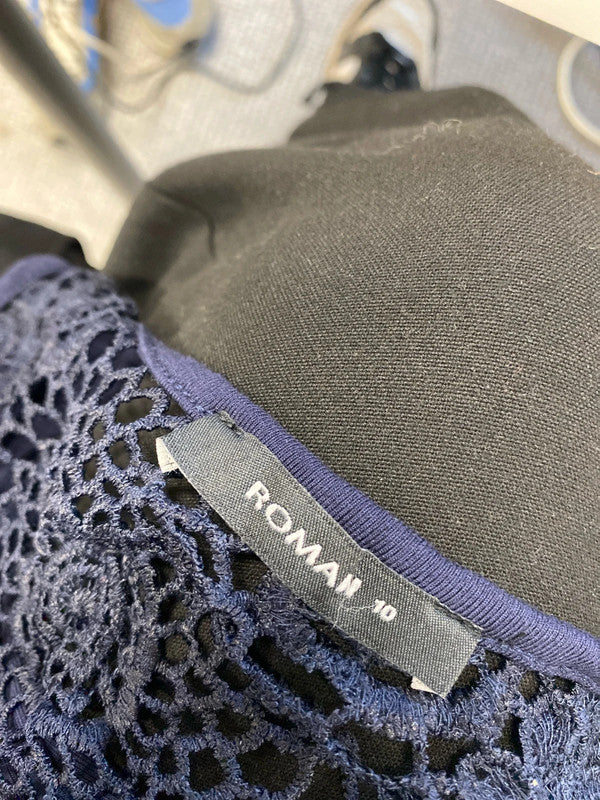 Lovely Roman broderie navy maxi dress UK 10 AO001