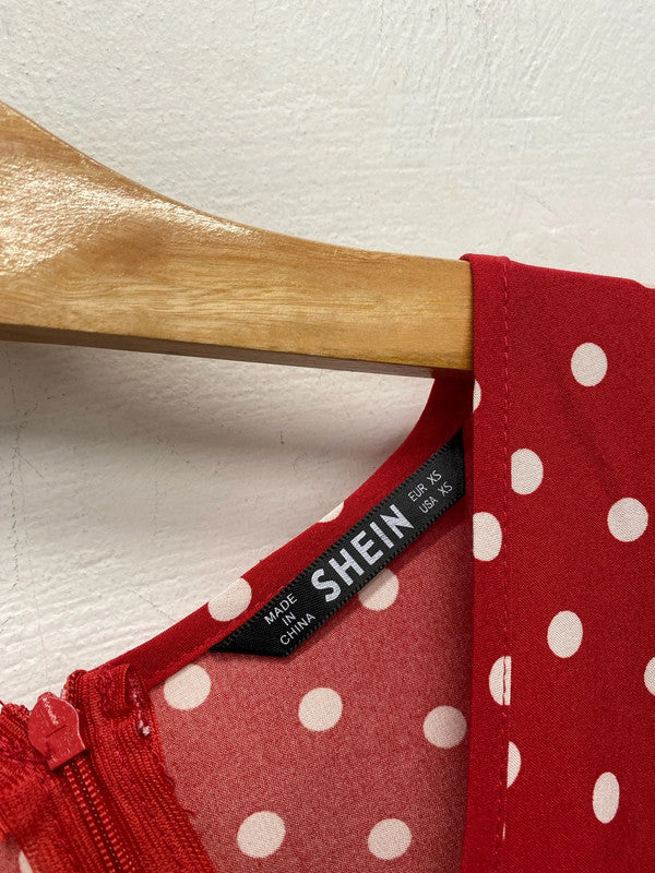 Lovely Shein red white polka dot dress UK XS CF002