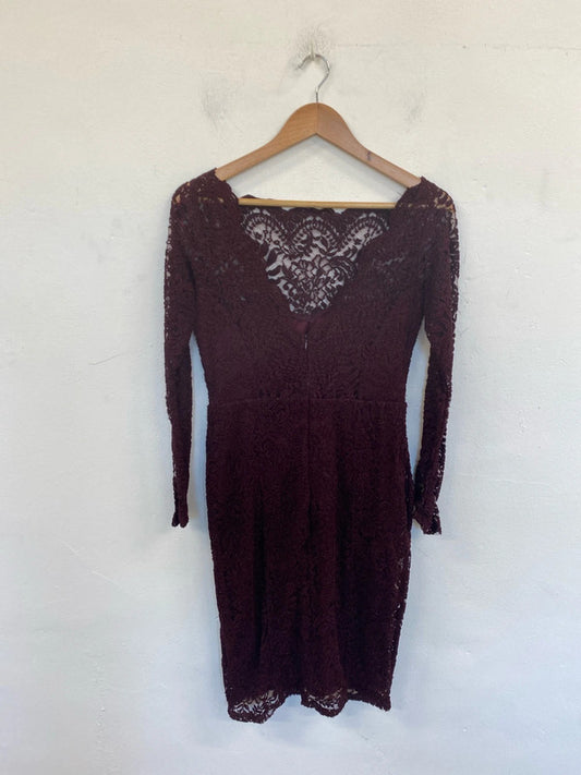 Next Stylish Burgundy Lace Bodycon Midi Dress UK 10 SW001