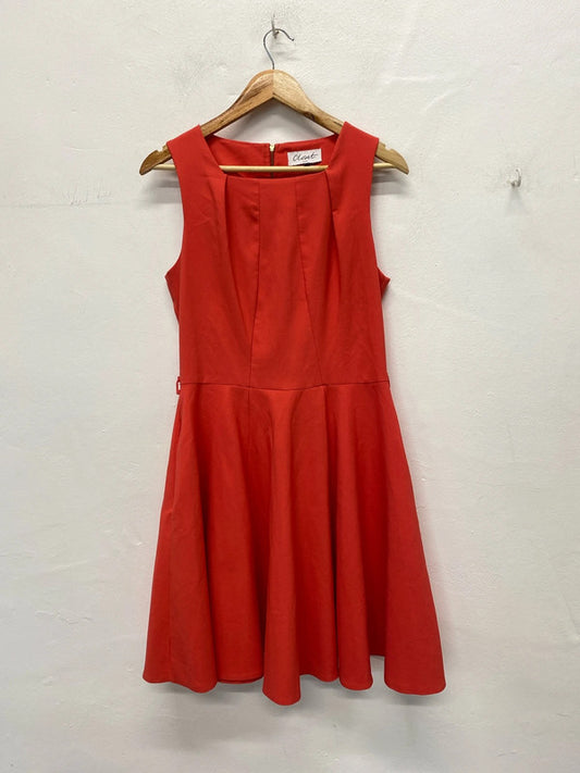 Fab Closet coral fit & flare skater dress Uk 14 classic party KN003