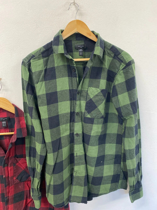 Duo of classic check New Look shirts red green black M #2 JR001