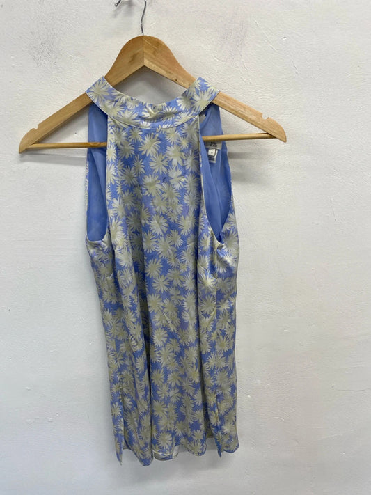 Stunning river island blue daisy halter neck pussy bow top UK 8 KM004