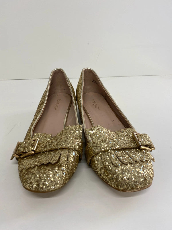 Fabulous Gold Glitter loafters by Topshop Uk7 EUR40 JH001