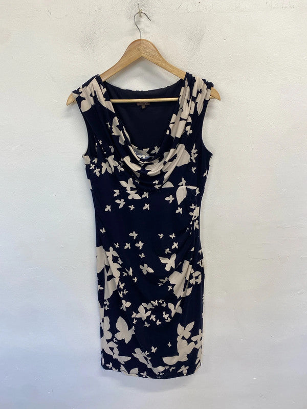 Lovely phase eight navy cream floral cowl neck dress UK 14 KM005