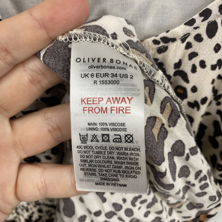 Oliver Bonas Leopard Print Tiered Midi Dress UK 6 NWT SD002