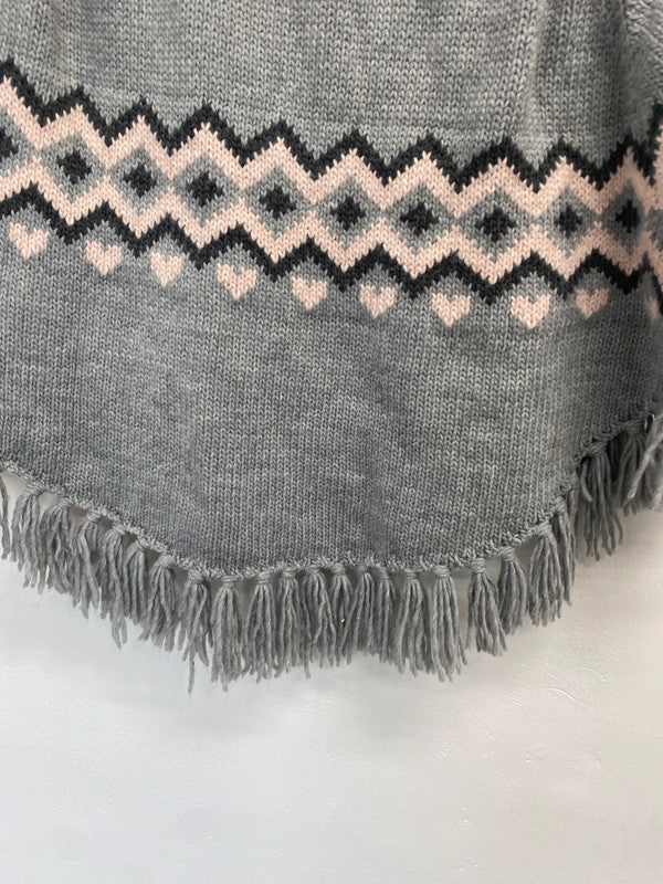 Lovely H&M kids grey Aztec shawl poncho knit tassel age 8-12yr MS002