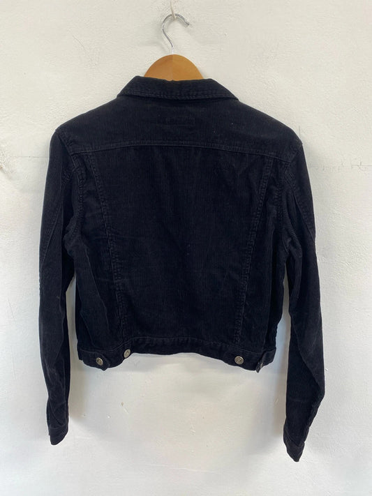 Stylish Mo black cropped corduroy denim jacket uk 14 JB005