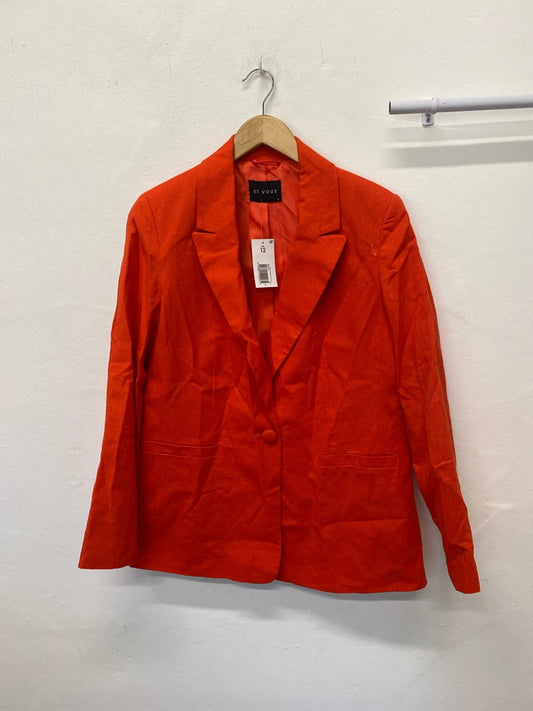 Fabulous bright tangerine linen blend blazer Uk12 New Et Vous AO001