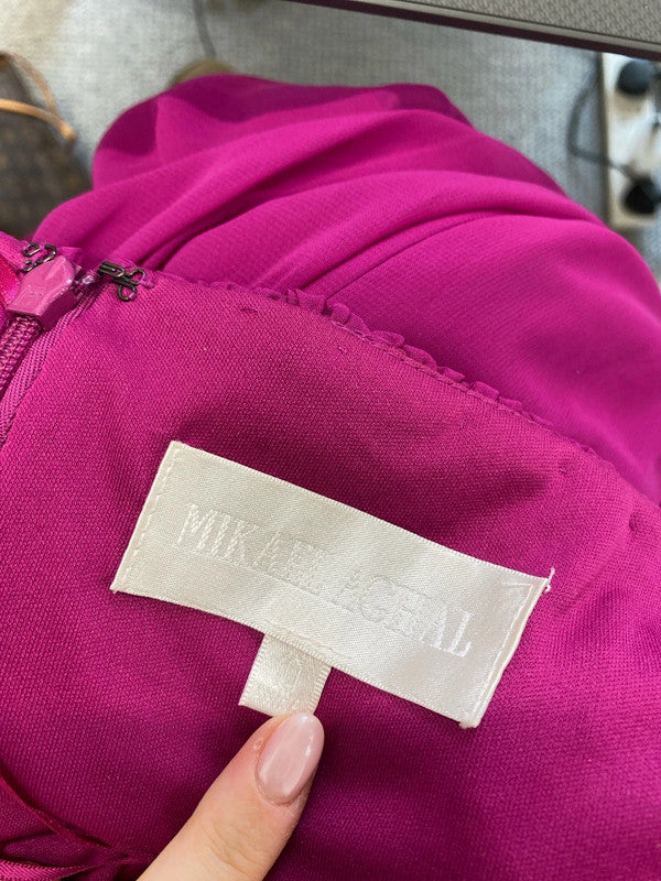 Mikael Aghal Womens Beaded Pleated Halter Neck Mini Gown Fuschia UK 10 KN003