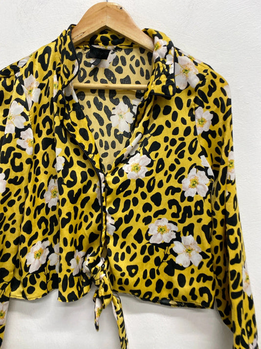 Stunning Topshop yellow leopard floral tie shirt Uk 10 NS003