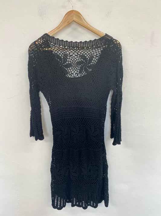 Monsoon Chic Black Crochet Layered Dress With Slip Size S LW005