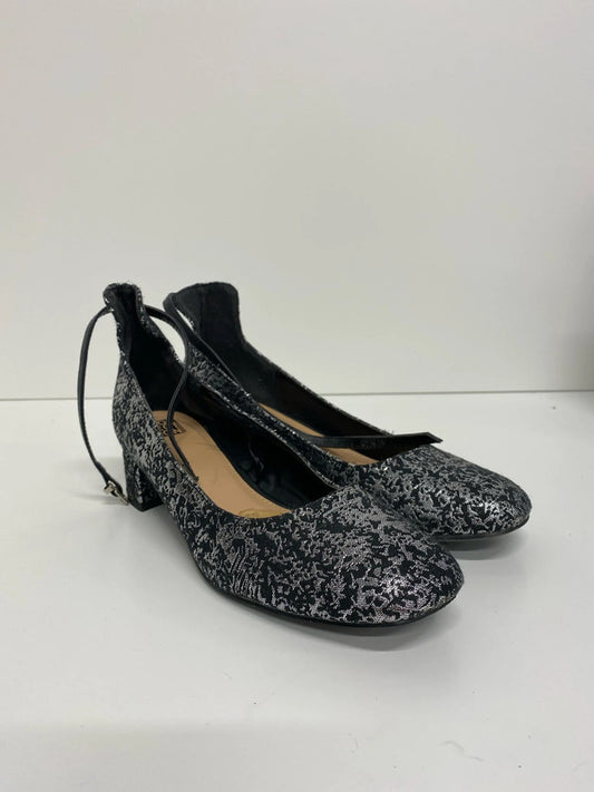 Fab black & Silver jacquard ankle strap occasion shoes Uk7 JW002