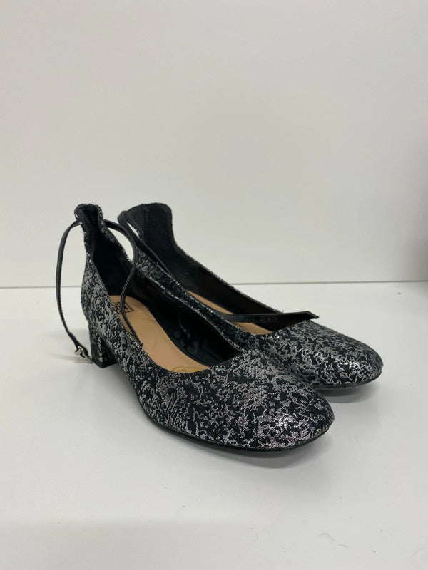 Fab black & Silver jacquard ankle strap occasion shoes Uk7 JW002
