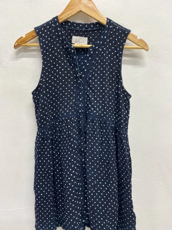 Lovely Anthropologie navy spotted tunic top UK xs YTH01