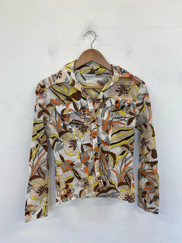 Topshop 60s Vibes Orange Floral Top UK 10 SW001