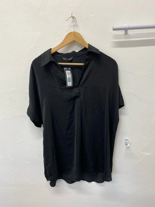Fabulous M&S black satin blouse Uk14 classic elegant LW005