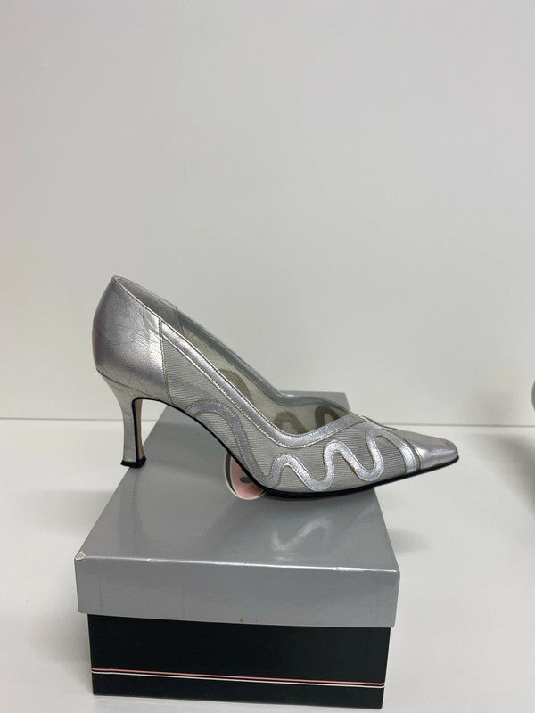 Saatchi Glamorous Silver Iridescent Mesh Heels UK 6 KM005