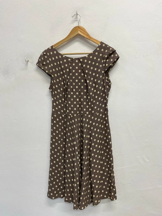Fabulous Classic fawn & cream spotty summer dress Wallis Uk12 KD001