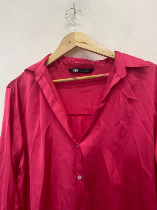 Gorgeous Zara pink satin shirt UK M LP003