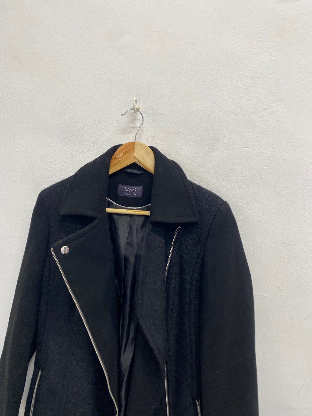 Fabulous Marks & Spencers Aviator jacket Uk 8 Black wool blend KC528
