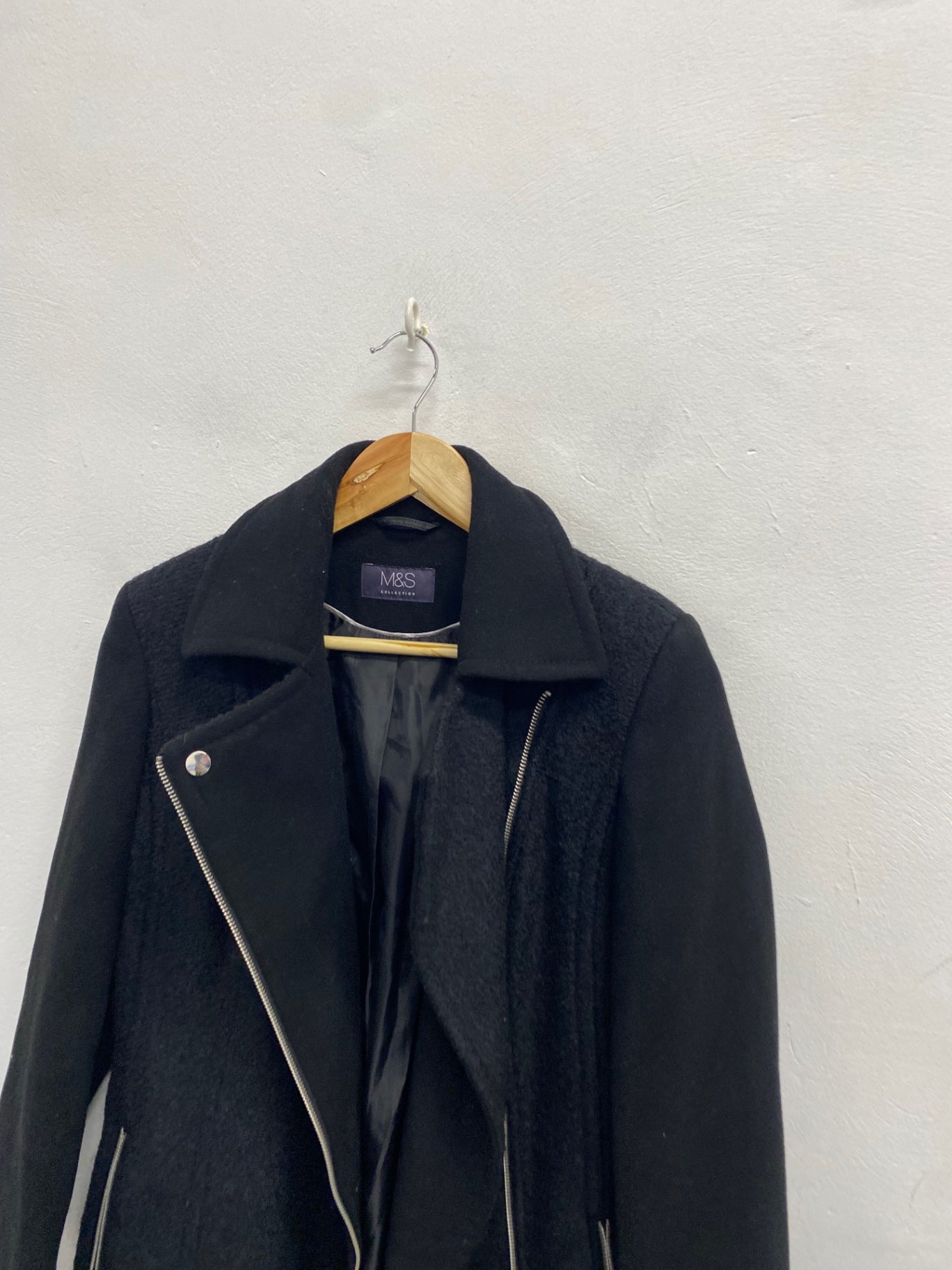 Fabulous Marks & Spencers Aviator jacket Uk 8 Black wool blend KC528