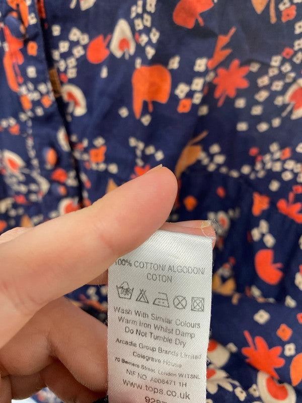 Topshop Fabulous Navy Botanical Pattern Shirt Dress UK 12 JM007
