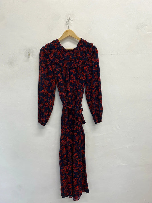 Stunning m&s navy red patterned long smock dress UK 8 long CN001