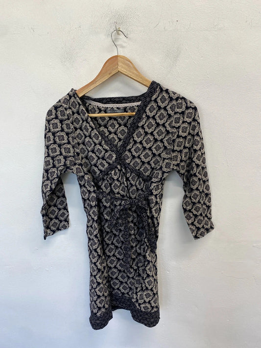 Stunning Laura Ashley black white tie waist tunic top ethnic vibes UK 12 AG005