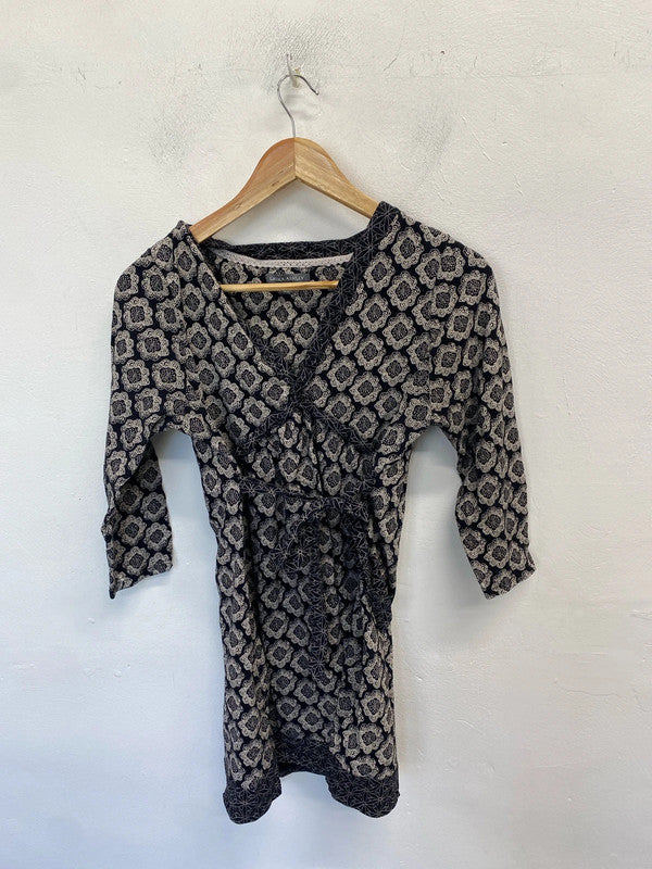 Stunning Laura Ashley black white tie waist tunic top ethnic vibes UK 12 AG005