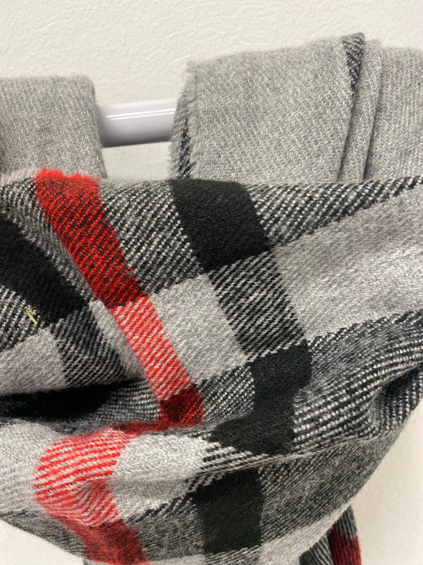 Cute cosy scarf faux fur Pom poms grey check LC