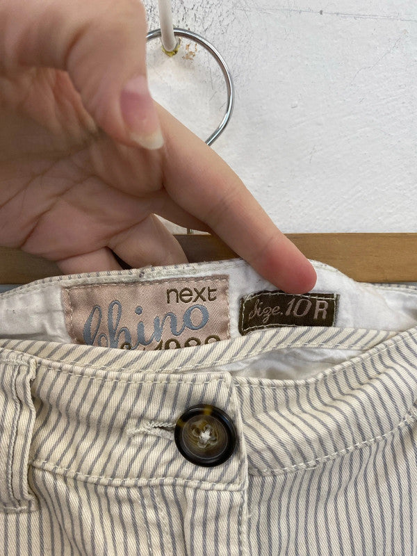 Next Stylish Cream & Grey Stripe Chinos UK 10R LN001