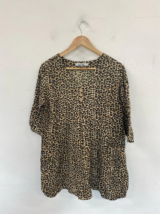 Alice Collins Stylish Leopard Print Linen Cotton Smock Dress UK 12 LW005