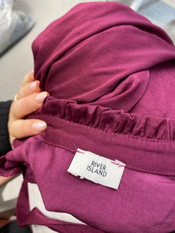 Lovely river island plum tie neck blouse tunic UK S KM004