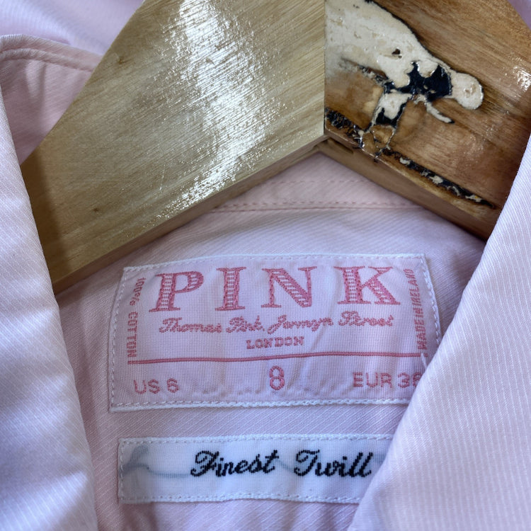Women's Pink Thomas Pink smart shirt longer shaped back hem Uk8 Twill CN001