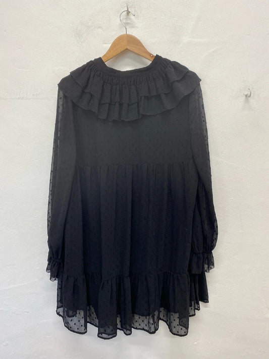 Zara Boho Black Dotted Swing Dress Size L AE001