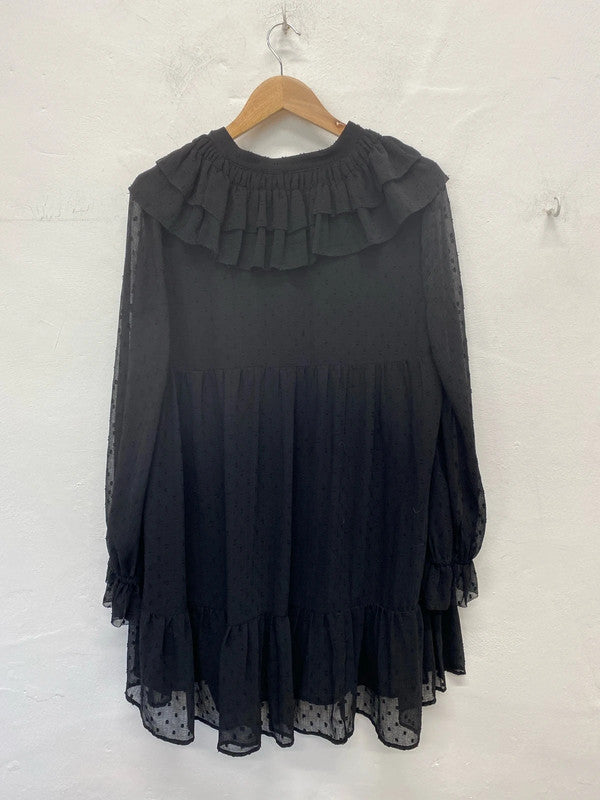 Zara Boho Black Dotted Swing Dress Size L AE001