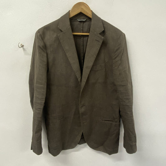 Empresa Linen Jacket Men’s 40” Brown Herringbone Tan 50 Made In Italy FE001
