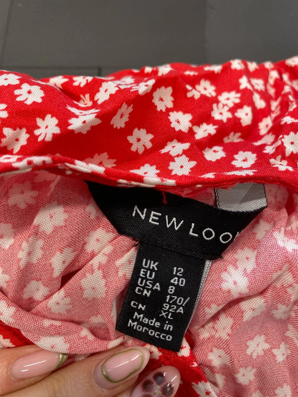 Lovely new look red white floral blouse top UK 12 NN001