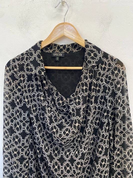 Lovely episode black white pattern semi sheer blouse UK S AG005