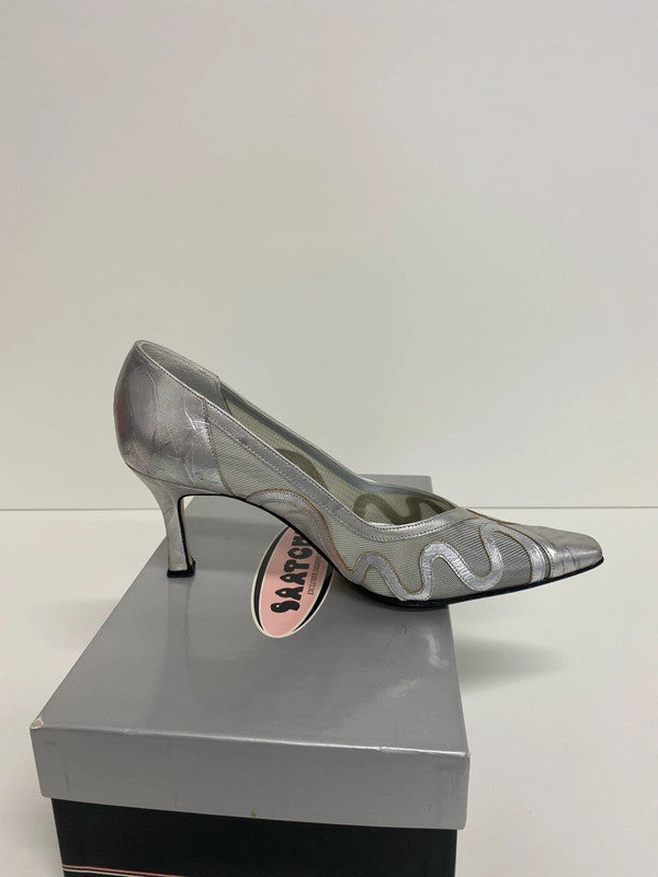 Saatchi Glamorous Silver Iridescent Mesh Heels UK 6 KM005