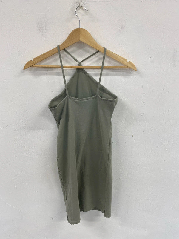 H&M Sleek Khaki Green Halterneck Mini Dress Size XS SD002