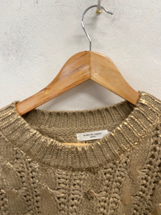 Stunning drole de copine gold metallic knit jumper UK M MS002