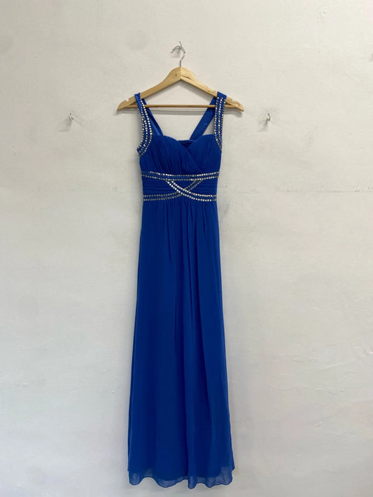 Lovely quiz electric blue silver beaded prom dress UK 8 GK002