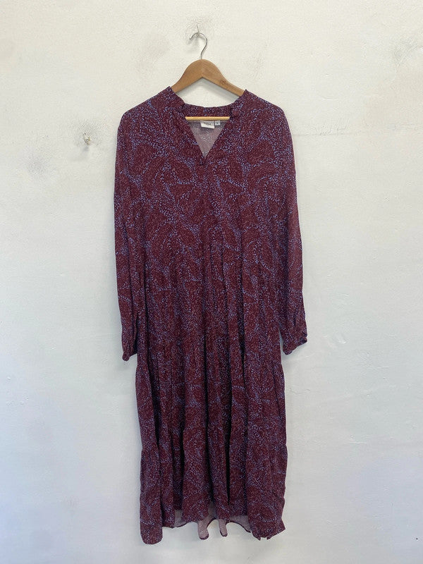 Lovely saint tropez burgundy parttern maxi smock dress UK XL EG002