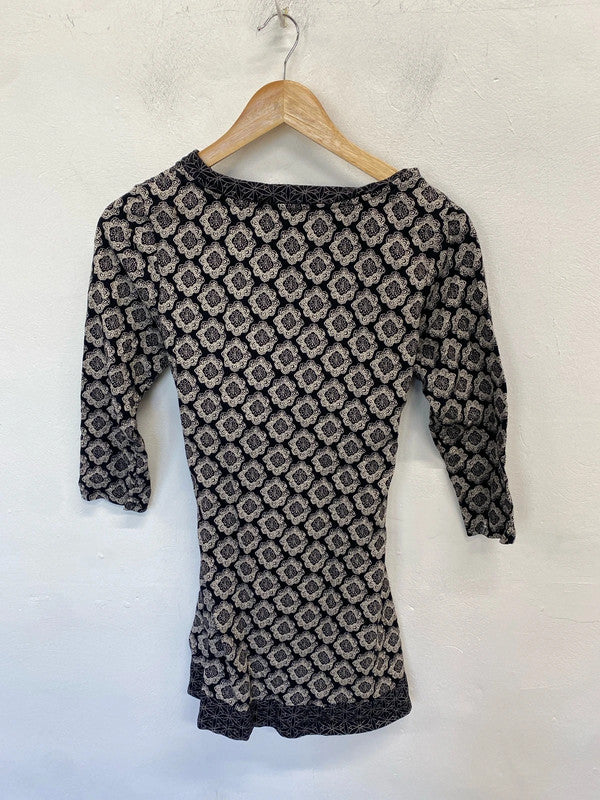 Stunning Laura Ashley black white tie waist tunic top ethnic vibes UK 12 AG005