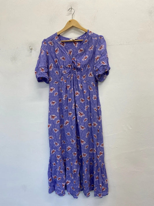 Fabulous M&S violet Midaxi dress puff sleeve Uk 16 classic GW001