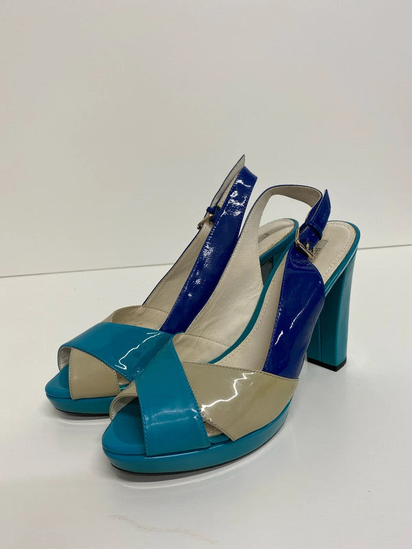 Fabulous Geox Respira Turquoise blue high block heel sling back Uk5 LW005