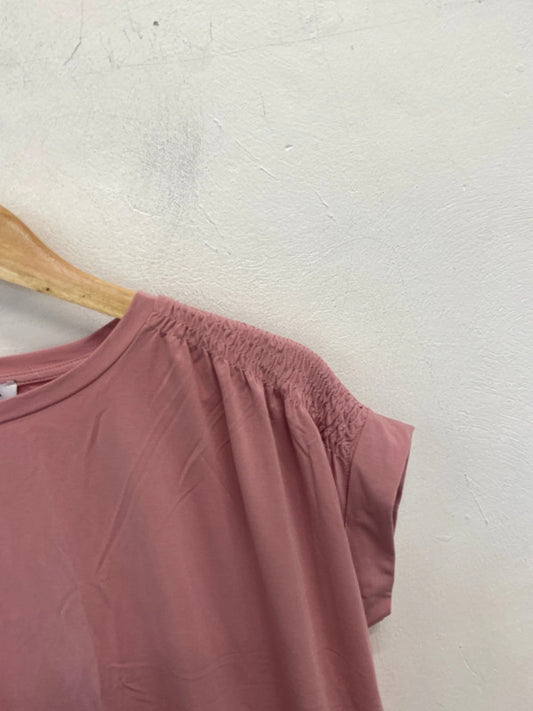 Lovely papaya pink ruched shoulder new with tags t shirt UK 10 MB001