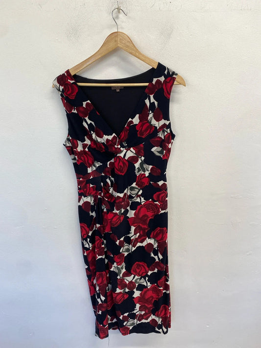 Gorgeous phase eight black red rose pattern midi dress formal UK14 KM005