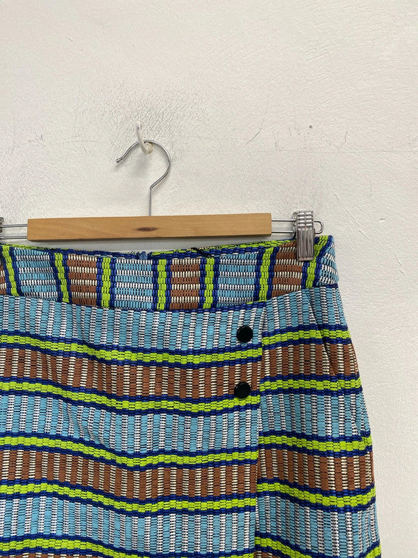 Lovely Karen millen woven button blue brown Mini skirt UK 10 KA001